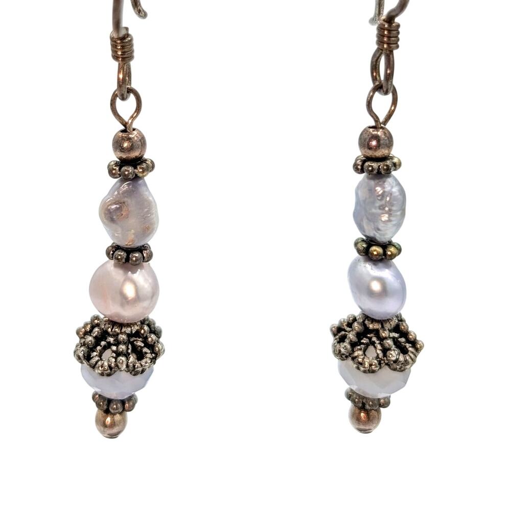 Lavender Pearl Crystal Silver Tone Dangle Earrings